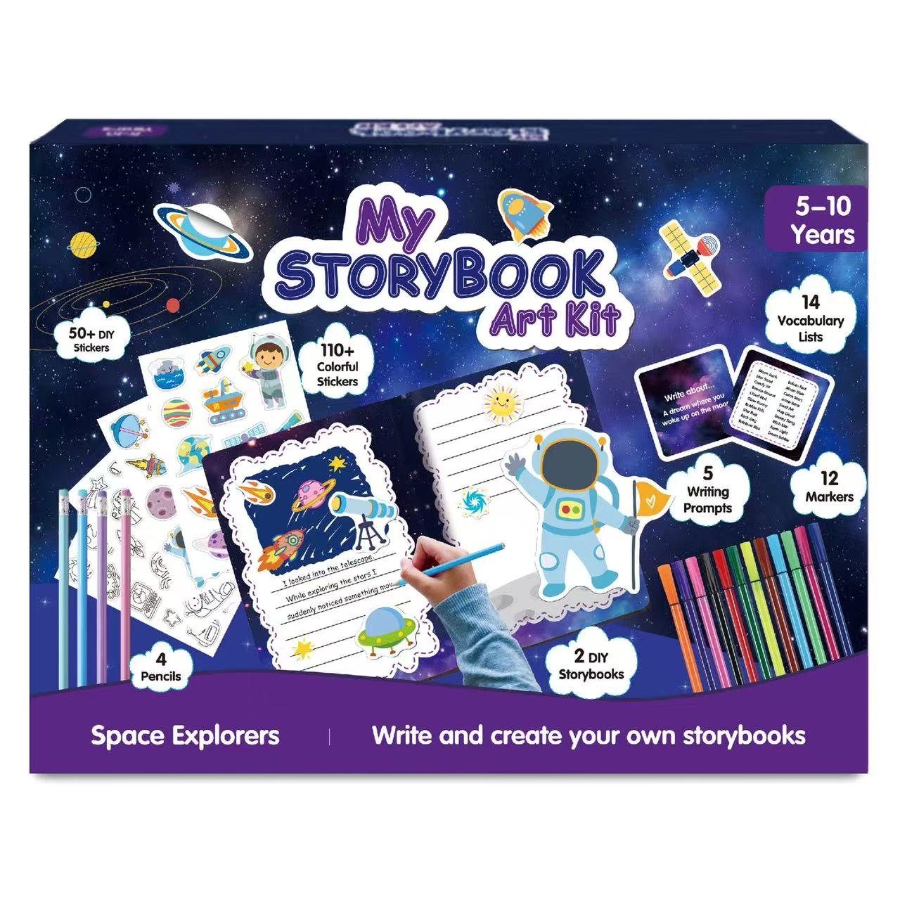 Space Explorer Storybook Craft Kit – Astronaut & Planet Adventure DIY Activity Book for Kids Ages 4-8, Stickers & Coloring Space Art Set