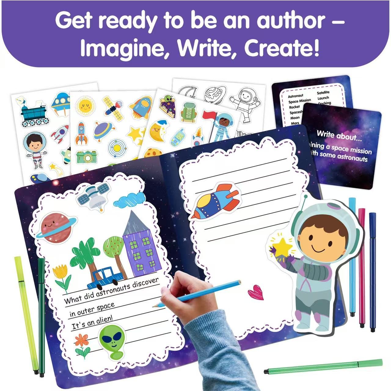 Space Explorer Storybook Craft Kit – Astronaut & Planet Adventure DIY Activity Book for Kids Ages 4-8, Stickers & Coloring Space Art Set - 图片 4