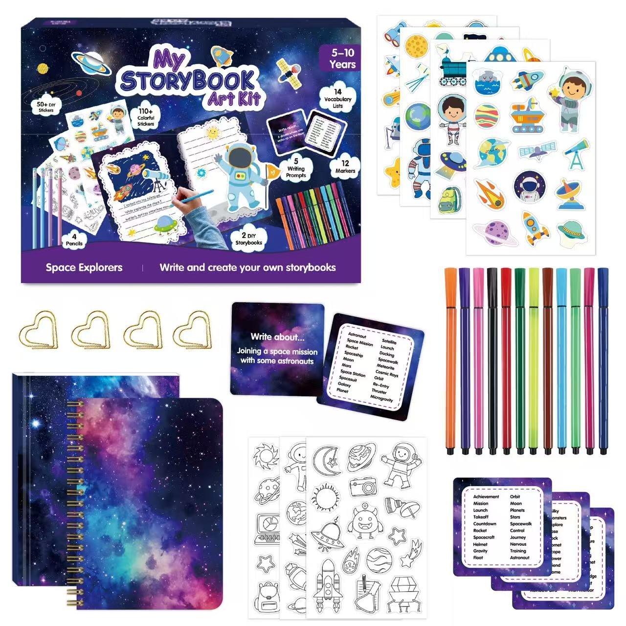 Space Explorer Storybook Craft Kit – Astronaut & Planet Adventure DIY Activity Book for Kids Ages 4-8, Stickers & Coloring Space Art Set - 图片 5
